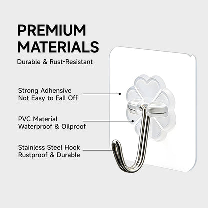 16 Pack Crystal Clear Adhesive Hooks for Hanging, Heavy Duty 22lb