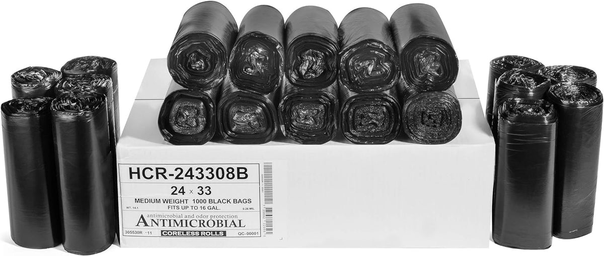 Aluf Plastics 60 Gal Black Trash Bags, 22 Micron (EQ.), 38" x 60" (150 Pk)