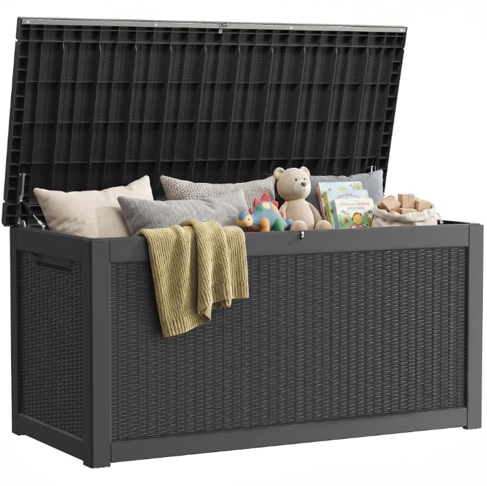 300 Gallon Resin Deck Box Waterproof Outdoor Storage Box for Patio Furniture Pool Accessories Indoor Storage for Cushion Garden Tools, Grey