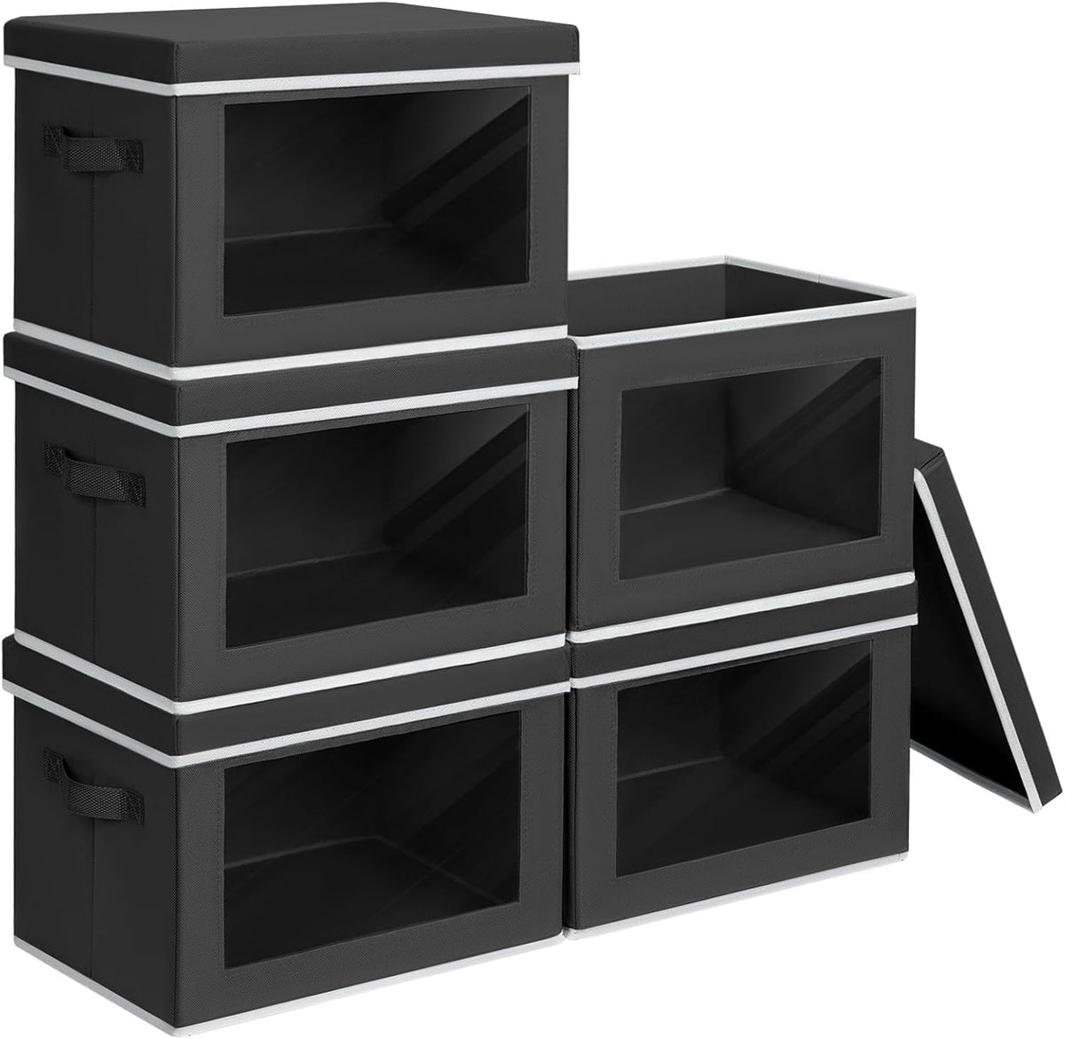 Homsorout Storage Bins with Lids - Fabric Storage Boxes with Window, Collapsible Closet Organizers with Handles, 3 Pack Decorative Bin, Home Cubes Baskets for Clothes, Hat, Books, Dark Grey