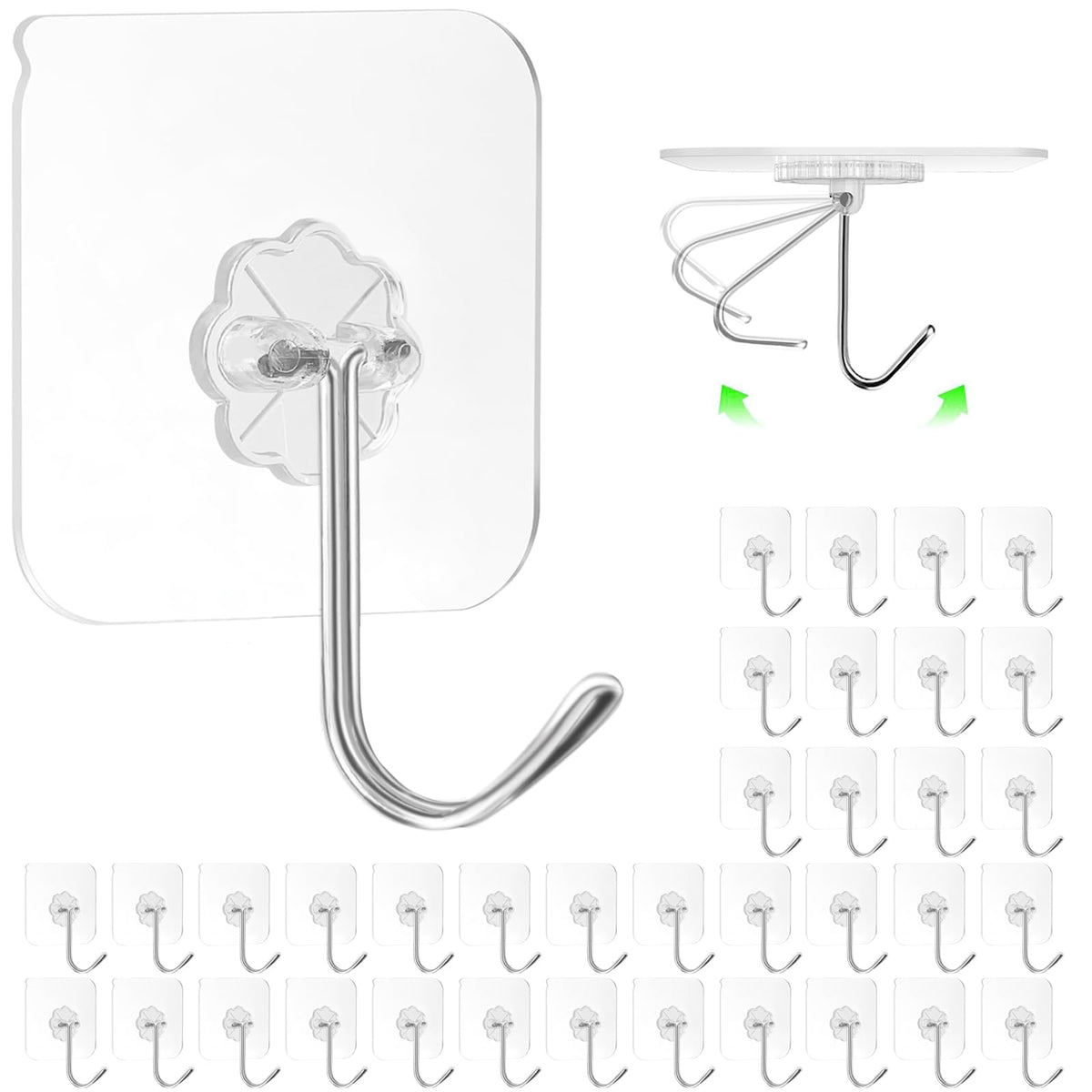 ZESLMG Adhesive Wall Hooks for Hanging, 16 Pack Self Sticky Hook No Drill