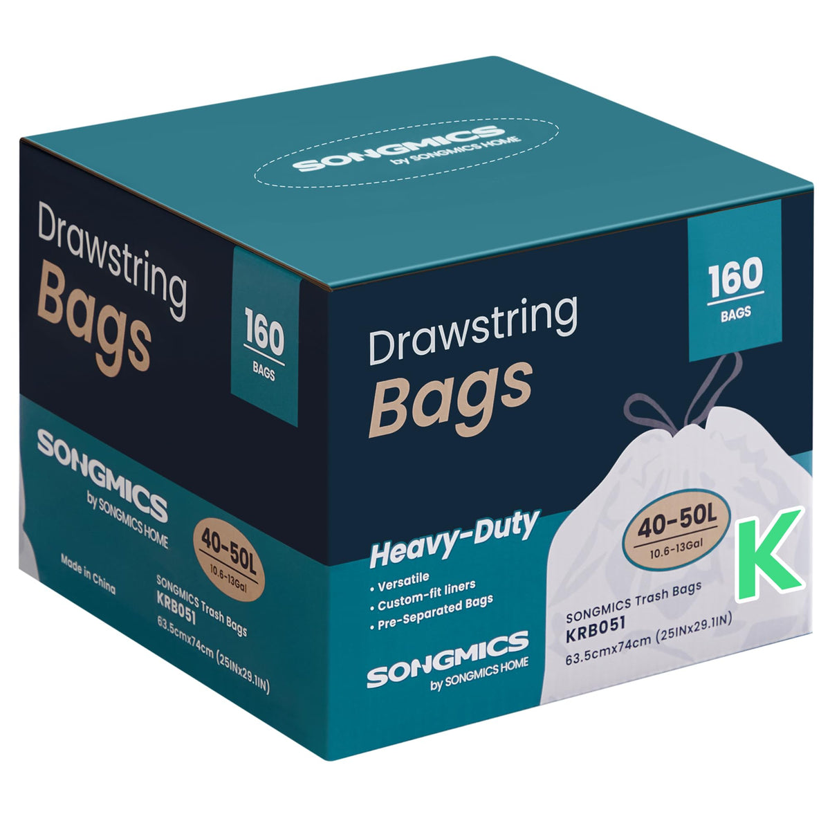 SONGMICS Trash Bags, for 8-Gallon (30 L) Trash Can, 2 Rolls, 90 Count