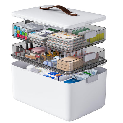 funest 4- Tier Medicine Storage Box Organizer Portable First Aid kit Box Sewing, Art, Craft with Handle, Multipurpose Medical Supply Organizer with Removable Tray