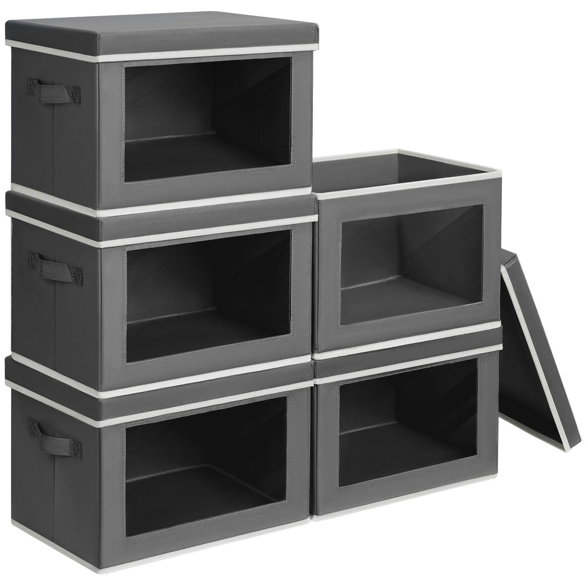 Homsorout Storage Bins with Lids - Fabric Storage Boxes with Window, Collapsible Closet Organizers with Handles, 3 Pack Decorative Bin, Home Cubes Baskets for Clothes, Hat, Books, Dark Grey