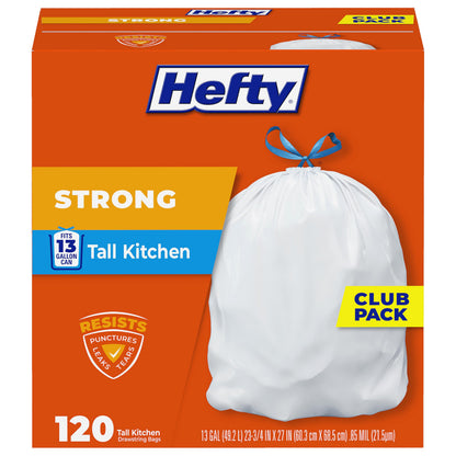 Hefty Strong 13G Tall Kitchen Trash Bags, White, Unscented, 90ct