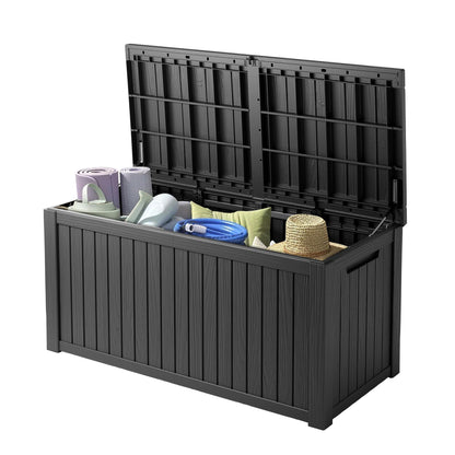 300 Gallon Resin Deck Box Waterproof Outdoor Storage Box for Patio Furniture Pool Accessories Indoor Storage for Cushion Garden Tools, Grey