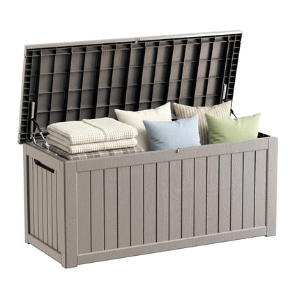 300 Gallon Resin Deck Box Waterproof Outdoor Storage Box for Patio Furniture Pool Accessories Indoor Storage for Cushion Garden Tools, Grey