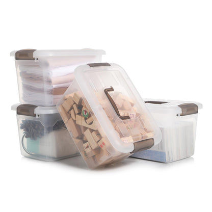 Citylife 4 Packs 6 QT Storage Bins with Lids Clear Plastic Bins with Grey Handle Stackable Storage Containers for Organizing