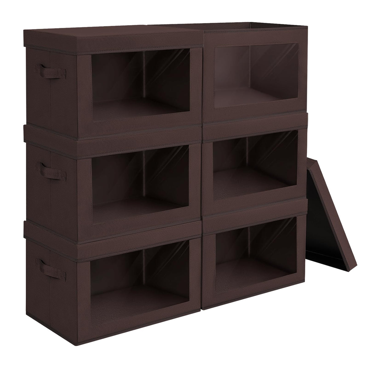 Homsorout Storage Bins with Lids - Fabric Storage Boxes with Window, Collapsible Closet Organizers with Handles, 3 Pack Decorative Bin, Home Cubes Baskets for Clothes, Hat, Books, Dark Grey