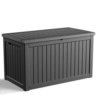 PatioZen 150 Gallon Resin Deck Box, Lockable Patio Outdoor Storage Box for Furniture, Garden Tools and Tools Storage, Waterproof Outside Storage Boxes - Black