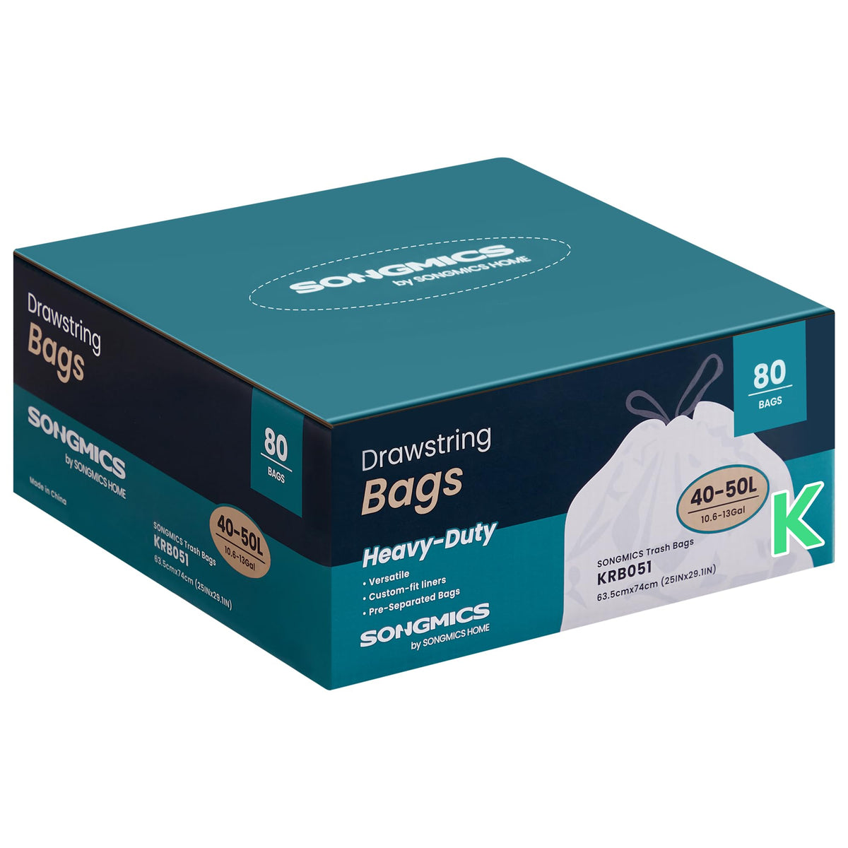 SONGMICS Trash Bags, for 8-Gallon (30 L) Trash Can, 2 Rolls, 90 Count