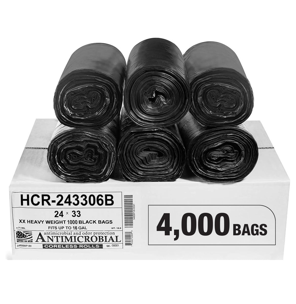 Aluf Plastics 60 Gal Black Trash Bags, 22 Micron (EQ.), 38" x 60" (150 Pk)