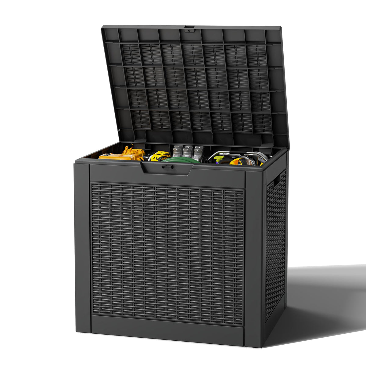 Outdoor Storage Box, Resin Deck Boxes outdoor, Waterproof Storage Box Lockable Lid (Black, 50 Gallon)