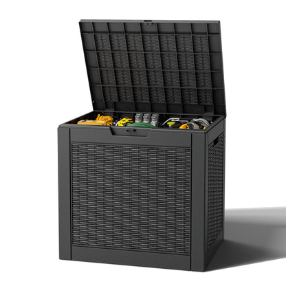 Outdoor Storage Box, Resin Deck Boxes outdoor, Waterproof Storage Box Lockable Lid (Black, 50 Gallon)