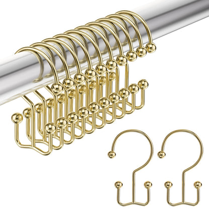 Amazer Shower Curtain Hooks, Decorative Rust Proof Stainless Steel Shower Curtain Hooks for Bathroom Shower Rods Set of 12, Polished Nickel