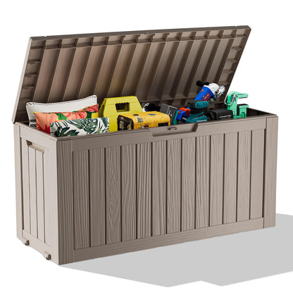 PatioZen 150 Gallon Resin Deck Box, Lockable Patio Outdoor Storage Box for Furniture, Garden Tools and Tools Storage, Waterproof Outside Storage Boxes - Black