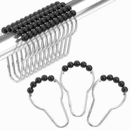 Amazer Shower Curtain Hooks, Decorative Rust Proof Stainless Steel Shower Curtain Hooks for Bathroom Shower Rods Set of 12, Polished Nickel