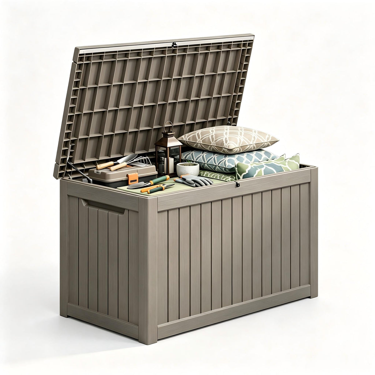 Outdoor Storage Box, Resin Deck Boxes outdoor, Waterproof Storage Box Lockable Lid (Black, 50 Gallon)