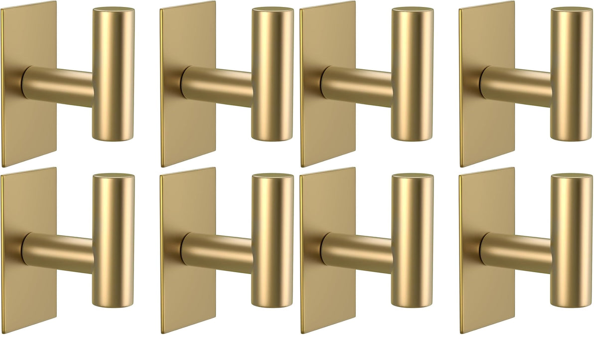 VAEHOLD Wall Towel Hooks, Heavy Duty Sticky Holder Waterproof Towel Hooks for Hanging Coat, Clothes, Closet Hook Wall Mount for Kitchen (Gold, 2 Pack)
