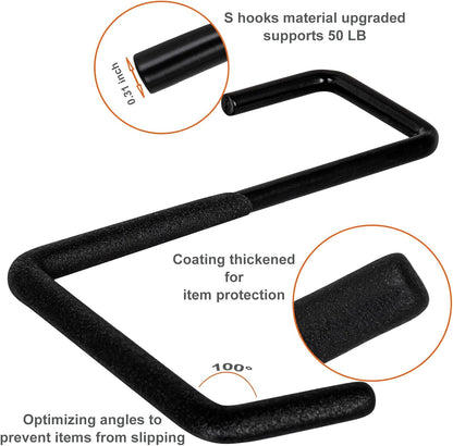 4 Pcs Rafter Hooks, Upgraded Fence Hangers, Heavy Duty Bike Hanger for Garage, Ladder Hook, Black Large S Hooks for Hanging Hose, Plants, Chairs, Bikes, Ladders, Cords and More