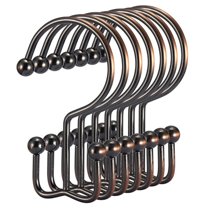 Goowin Shower Curtain Hooks, 12 Pcs Shower Curtain Rings, Durable Rust Proof Black Shower Curtain Hooks, Shower Rings for Curtain, Double Glide Shower Hooks for Shower Curtain Rods, Black