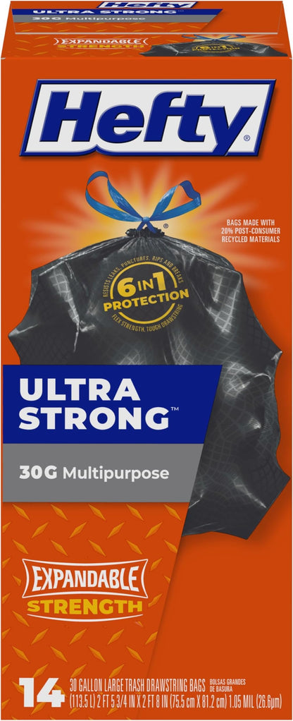 Hefty Ultra Strong 30 Gal Large Trash Bags, Black, Unscented, 25ct