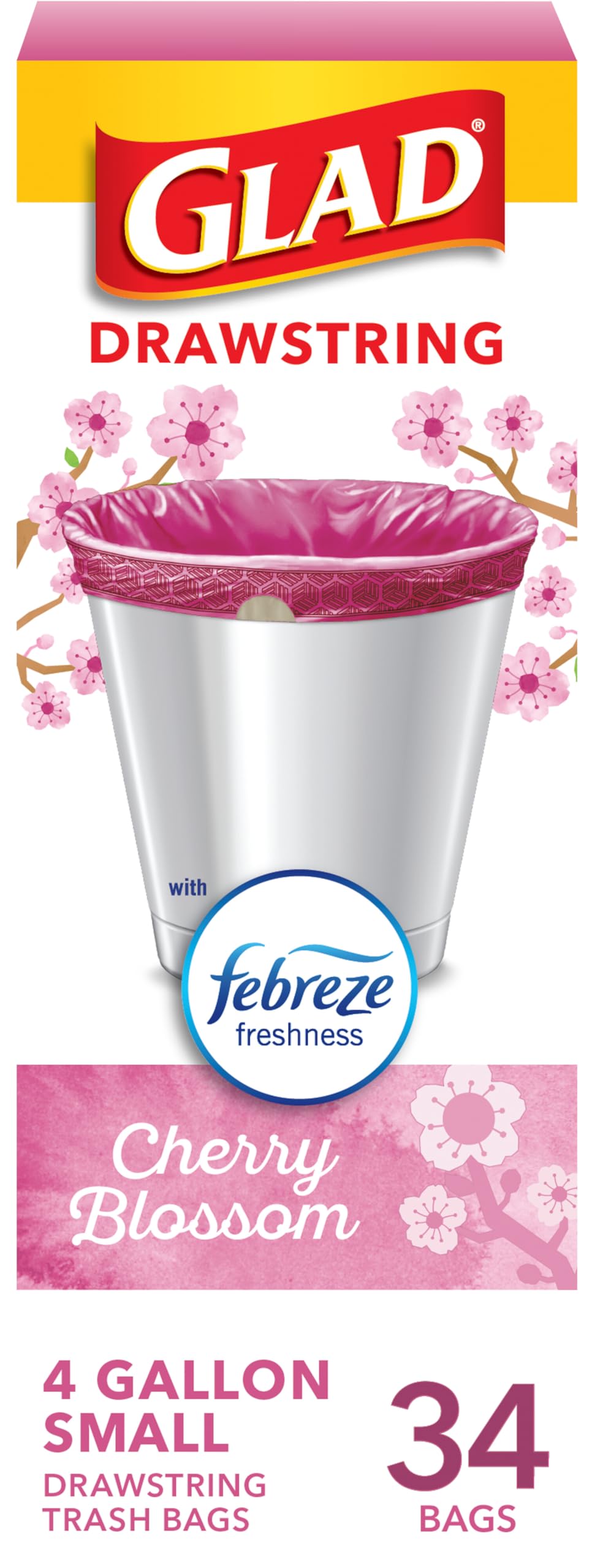 Glad Small Trash Bags, Great for Office, Bathrooms and Bedroom Bins, Beachside Breeze Scented Garbage Bags, Odor Resistant with Drawstring, Febreze Freshness, 4 Gallon Trash Bags, 80 Count