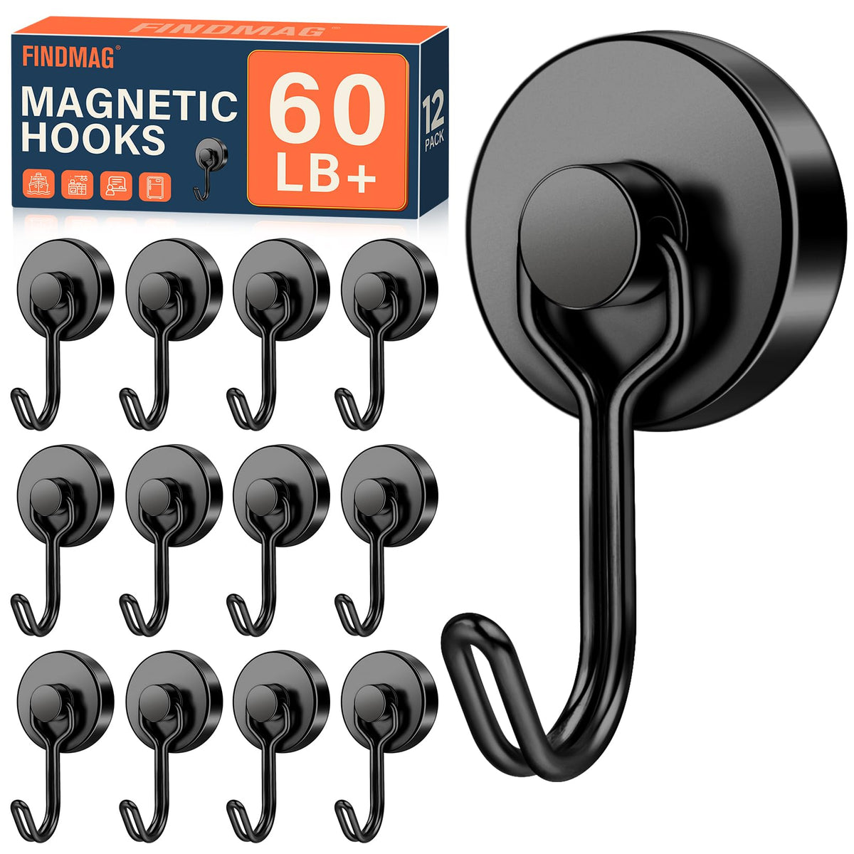 FINDMAG Magnetic Hooks for Cruise Cabins, 6 Pack 30 LB+ Magnet Hooks