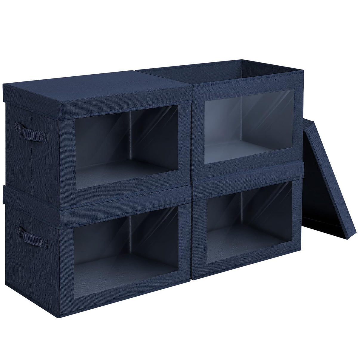 Homsorout Storage Bins with Lids - Fabric Storage Boxes with Window, Collapsible Closet Organizers with Handles, 3 Pack Decorative Bin, Home Cubes Baskets for Clothes, Hat, Books, Dark Grey