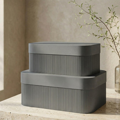 Decorative Storage Boxes with Lids - Set of 2 Fluted Photo Organizer Bins