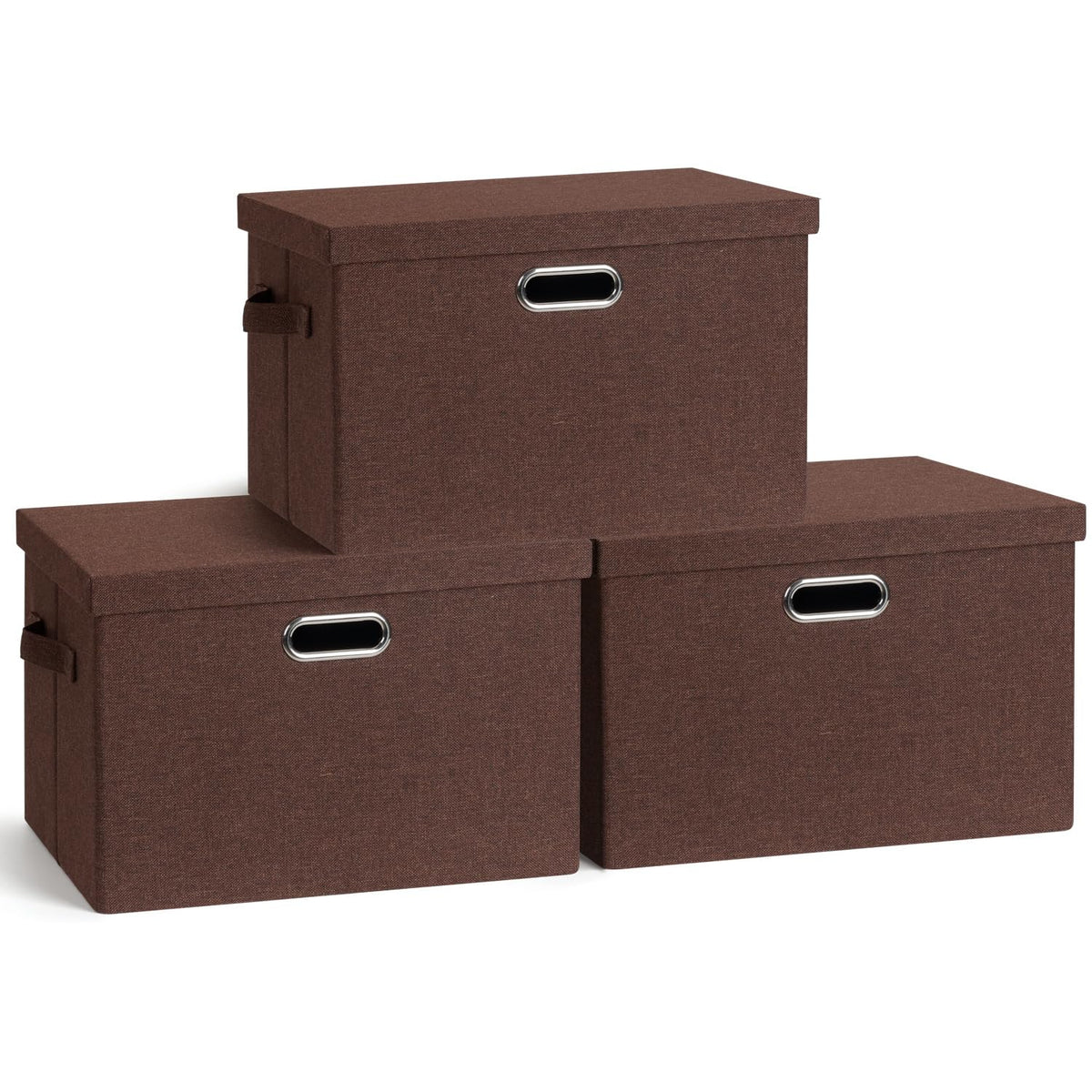 Graciadeco Large Quart Collapsible Stackable Storage Bins with Lids, 3 Packs Beige Linen Fabric Closet Boxes with Lids, Storage Cube Baskets Container Organizers for Bedroom Office(16.6 x 11.7 x 10.8)