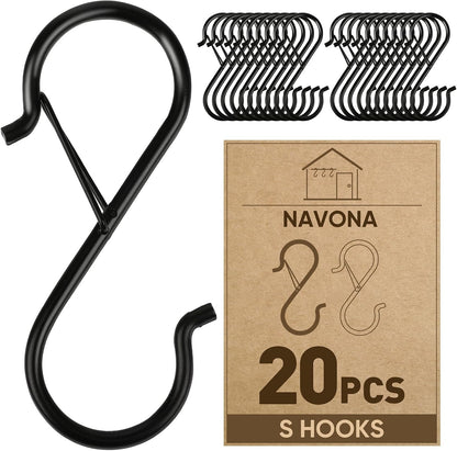 20 Pcs S Hooks for Hanging Heavy Duty, Metal S Hook with Safety Buckle