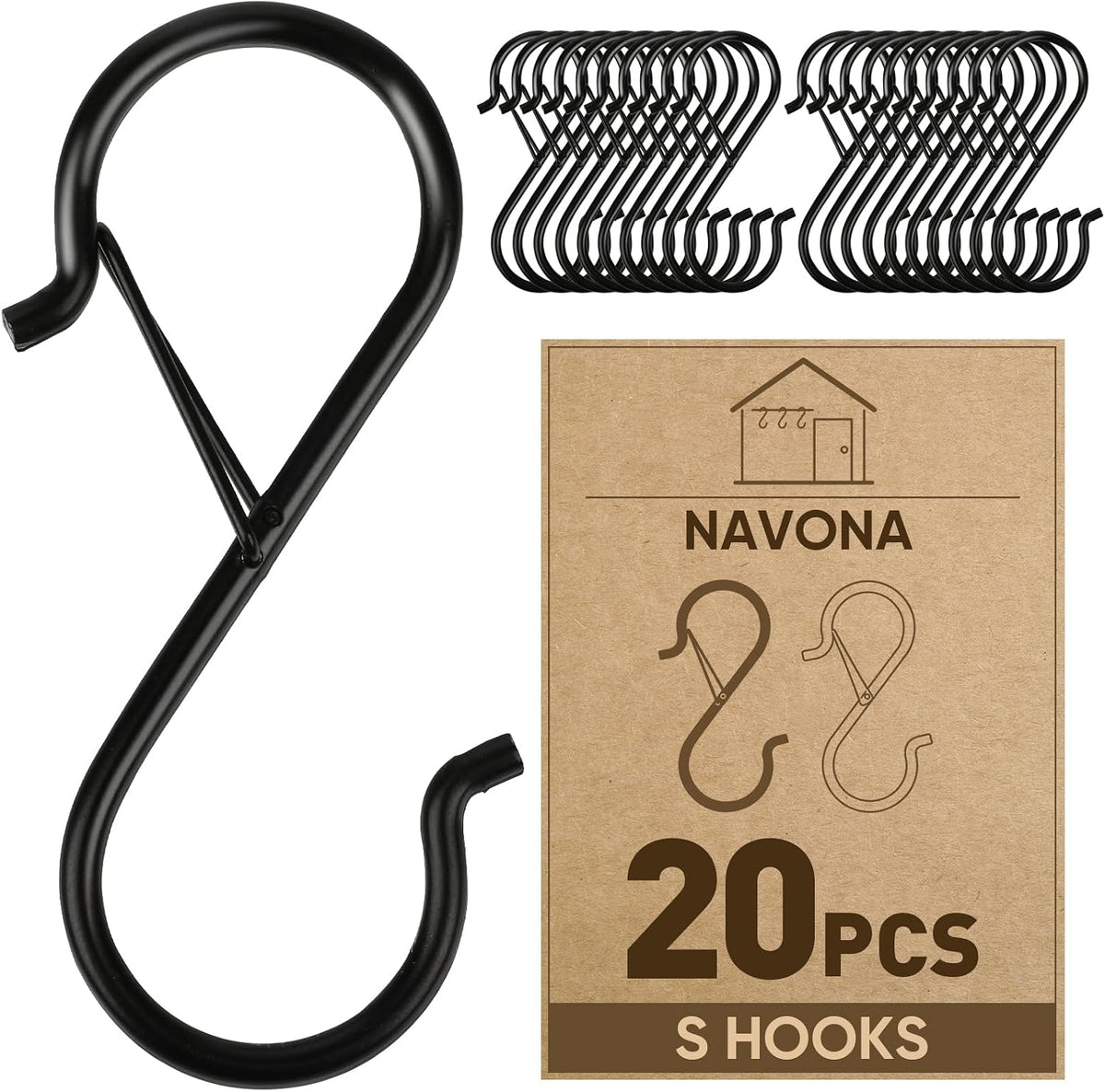 20 Pcs S Hooks for Hanging Heavy Duty, Metal S Hook with Safety Buckle