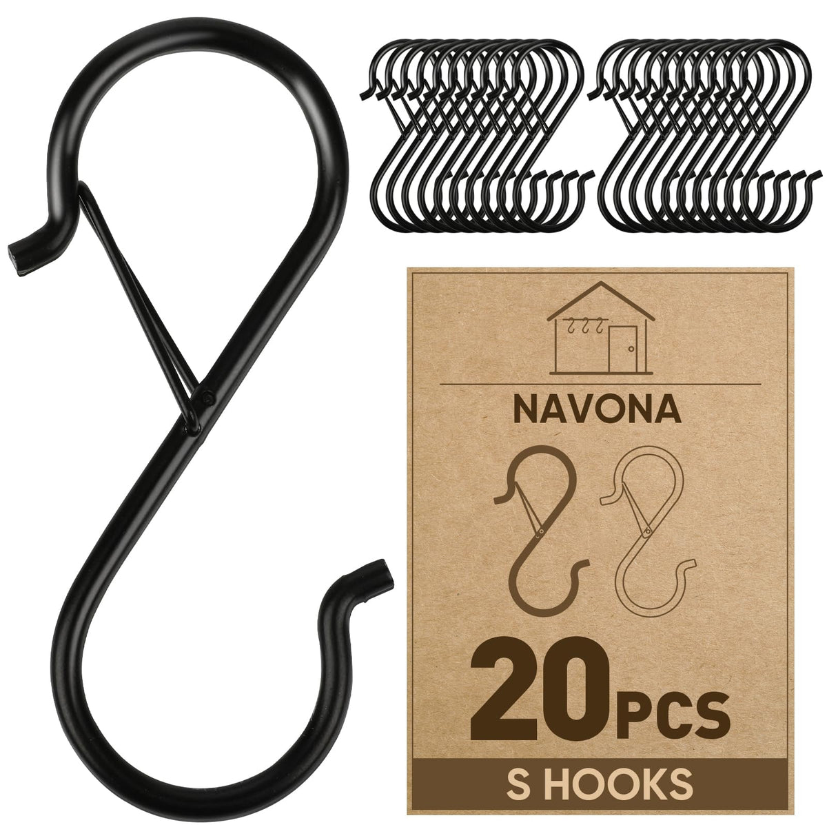 20 Pcs S Hooks for Hanging Heavy Duty, Metal S Hook with Safety Buckle
