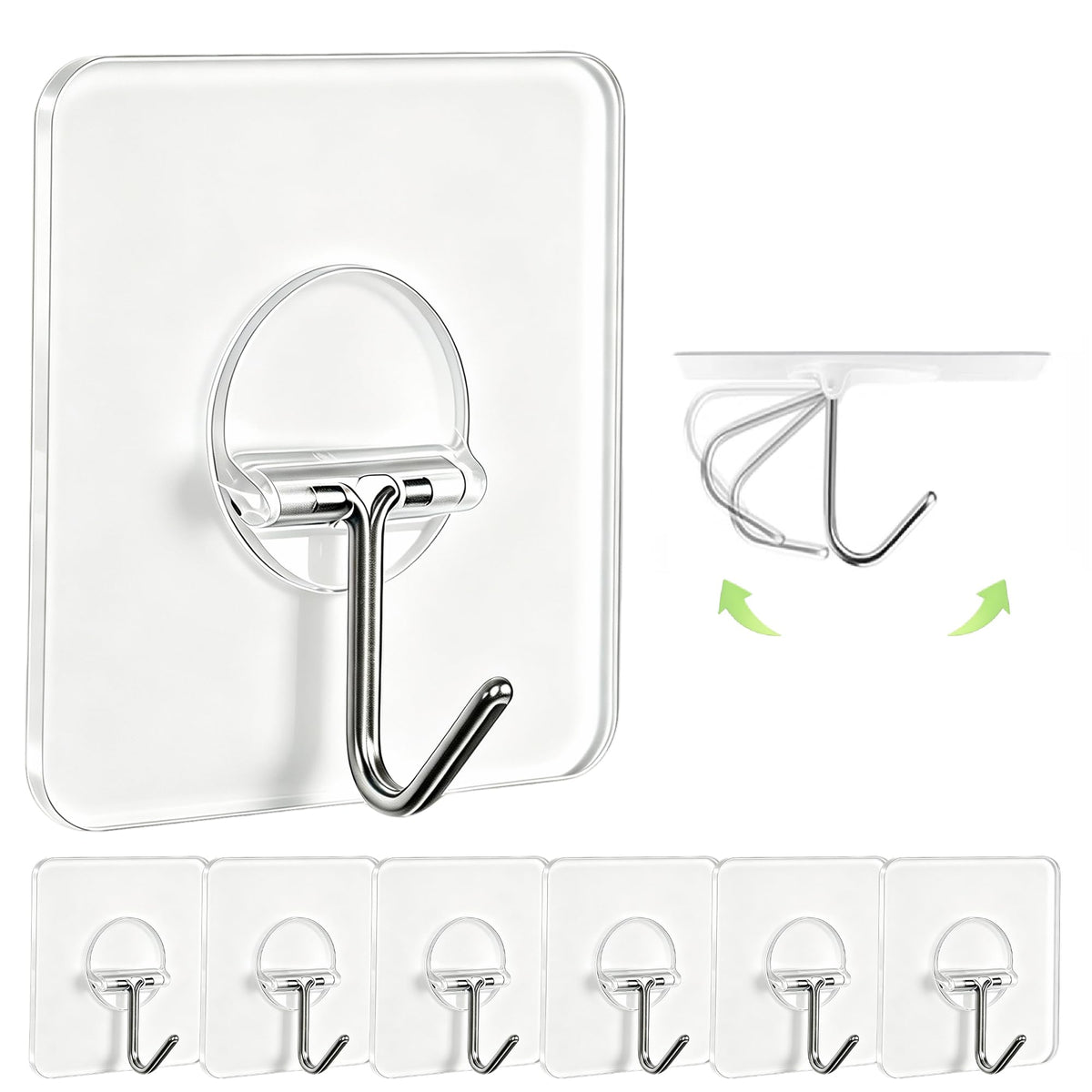 Adhesive Wall Hooks No Drill Large Clear Heavy Duty,13LB Sticky 8 Pack