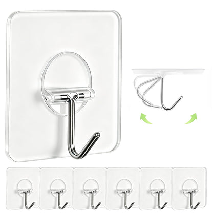 Adhesive Wall Hooks No Drill Large Clear Heavy Duty,13LB Sticky 8 Pack