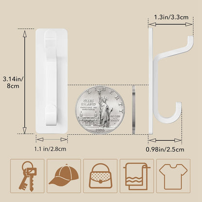 pickpiff 13LB Strong Stick-on Hooks for Coat & Towel, White 4 Pack