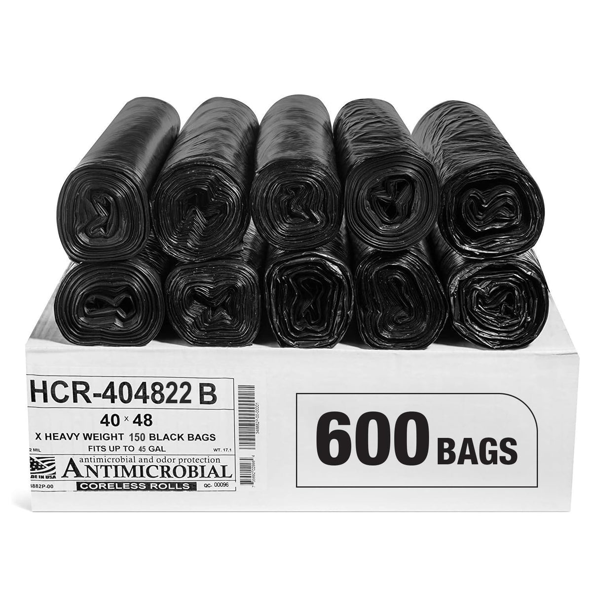 Aluf Plastics 60 Gal Black Trash Bags, 22 Micron (EQ.), 38" x 60" (150 Pk)