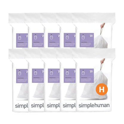 simplehuman Code H 60 Count Custom Fit Liners, Drawstring Kitchen Trash Bags, One-by-One Mess-Free Dispense, Extra Thick & Double Seamed, 50% PCR Plastic, 30-35 Liter / 8-9 Gallon, White