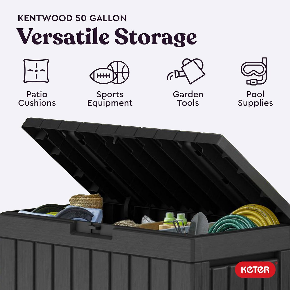 Keter Kentwood 50 Gal Outdoor Storage Box and Patio Side Table