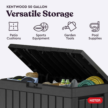 Keter Kentwood 50 Gal Outdoor Storage Box and Patio Side Table