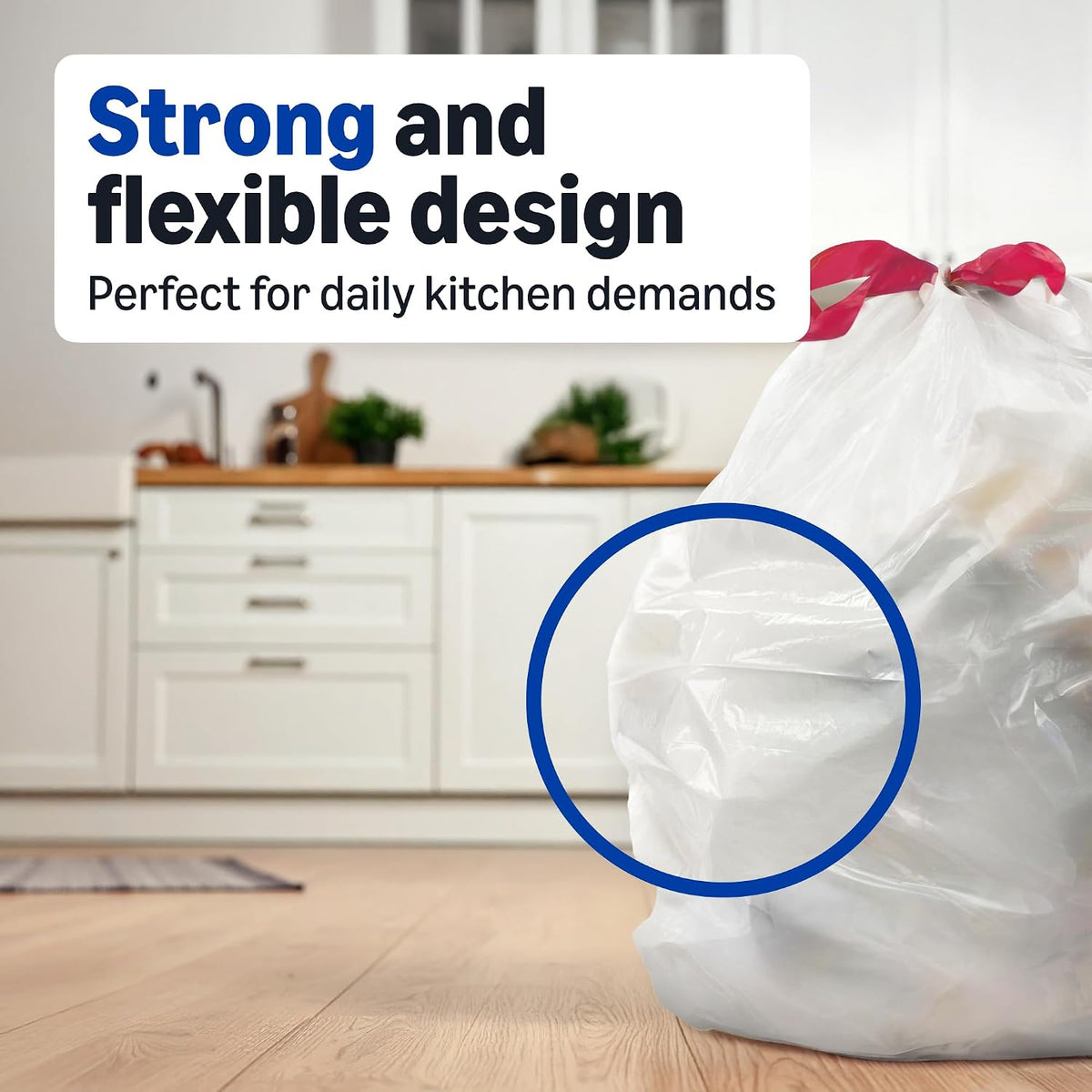 Amazon Basics Trash Bags, Tall Kitchen Drawstring, Unscented, 13 Gallon, 45 Count, Pack of 1, Packaging May Vary