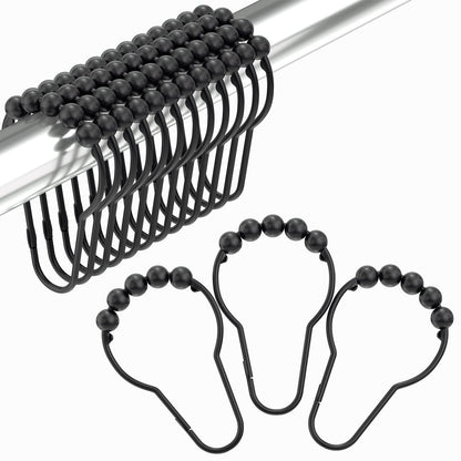 Amazer Shower Curtain Hooks, Decorative Rust Proof Stainless Steel Shower Curtain Hooks for Bathroom Shower Rods Set of 12, Polished Nickel
