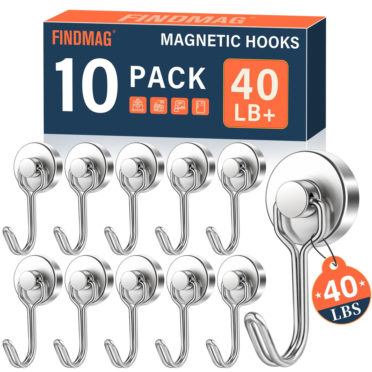 FINDMAG Magnetic Hooks for Cruise Cabins, 6 Pack 30 LB+ Magnet Hooks
