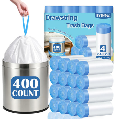 BYSNOW 4 Gallon 200 Counts Small Trash Bags, White Drawstring Garbage Bags