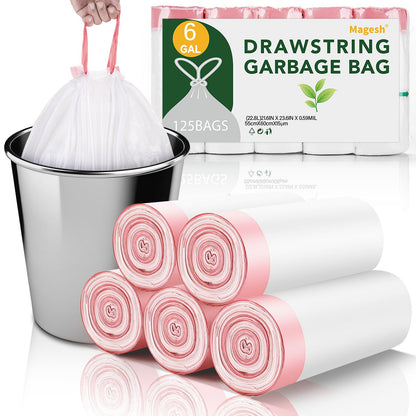 2 Gallon Small Trash-Bags Drawstring Bathroom - White Mini Garbage Bags 60 Count Plastic Unscented 7.5L Tiny Waste Basket Liners Kitchen Office Car Strong Thick Bulk Magesh