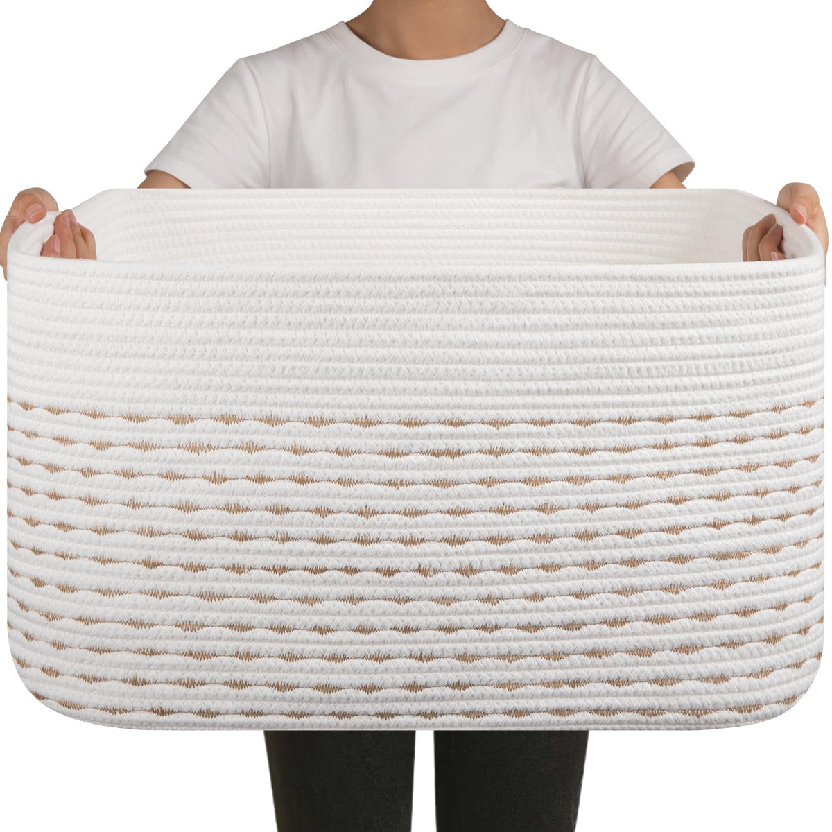 OIAHOMY 75L Large Blanket Basket Woven Cotton Rope Storage Basket Brown