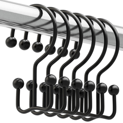 Titanker Shower Curtain Hooks Rings, Rust Resistant Metal Double Glide Shower Hooks Rings for Bathroom Shower Rods Curtains, Set of 12 Hooks - Nickel