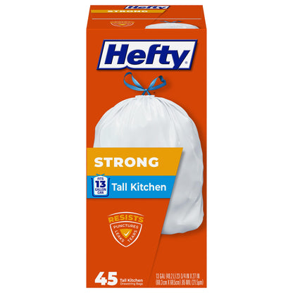 Hefty Strong 13G Tall Kitchen Trash Bags, White, Unscented, 90ct