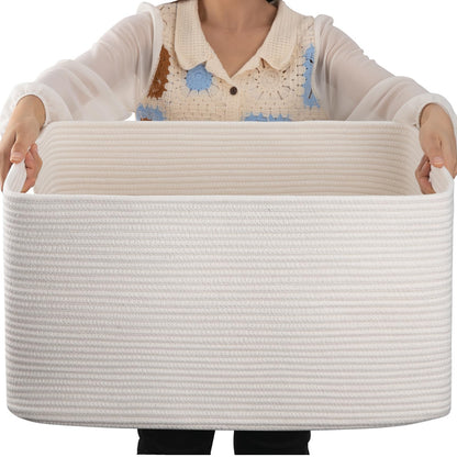 OIAHOMY 75L Large Blanket Basket Woven Cotton Rope Storage Basket Brown